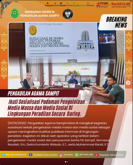 1740. PA Sampit Ikuti Sosialisasi Pedoman Pengelolaan Media Massa dan Media Sosial di Lingkungan Peradilan Secara Daring