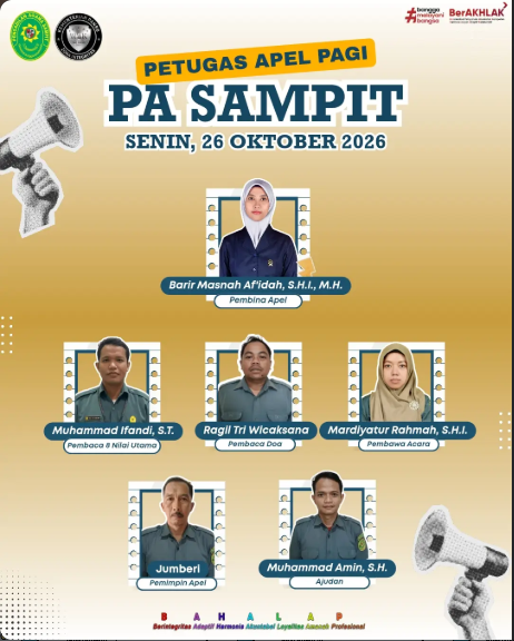 1765. Daftar Petugas Apel Pagi PA Sampit Kelas IB, Senin 26 Oktober 2026